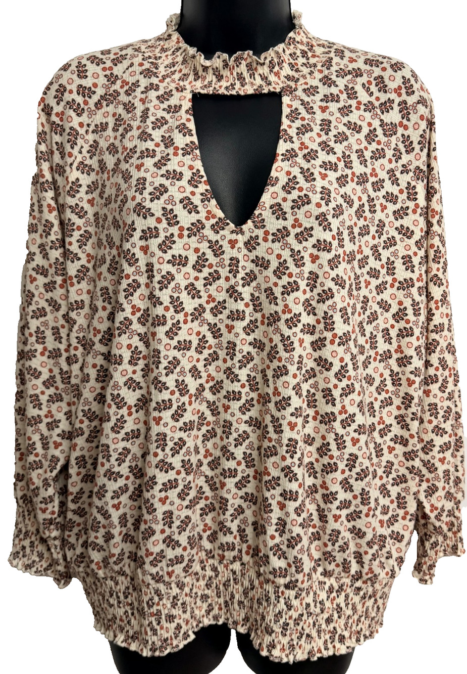 Torrid Choker Keyhole Smocked Blouse Women's 0 Large Floral Long Sleeve Top NEW